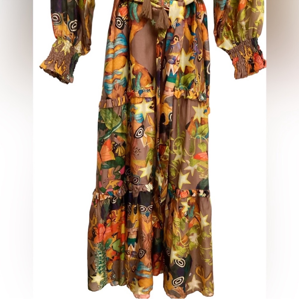 NWT CHUFY Khuyana Memories of Peru Printed Boho Cotton-Silk Maxi Dress Size M - Picture 9 of 15